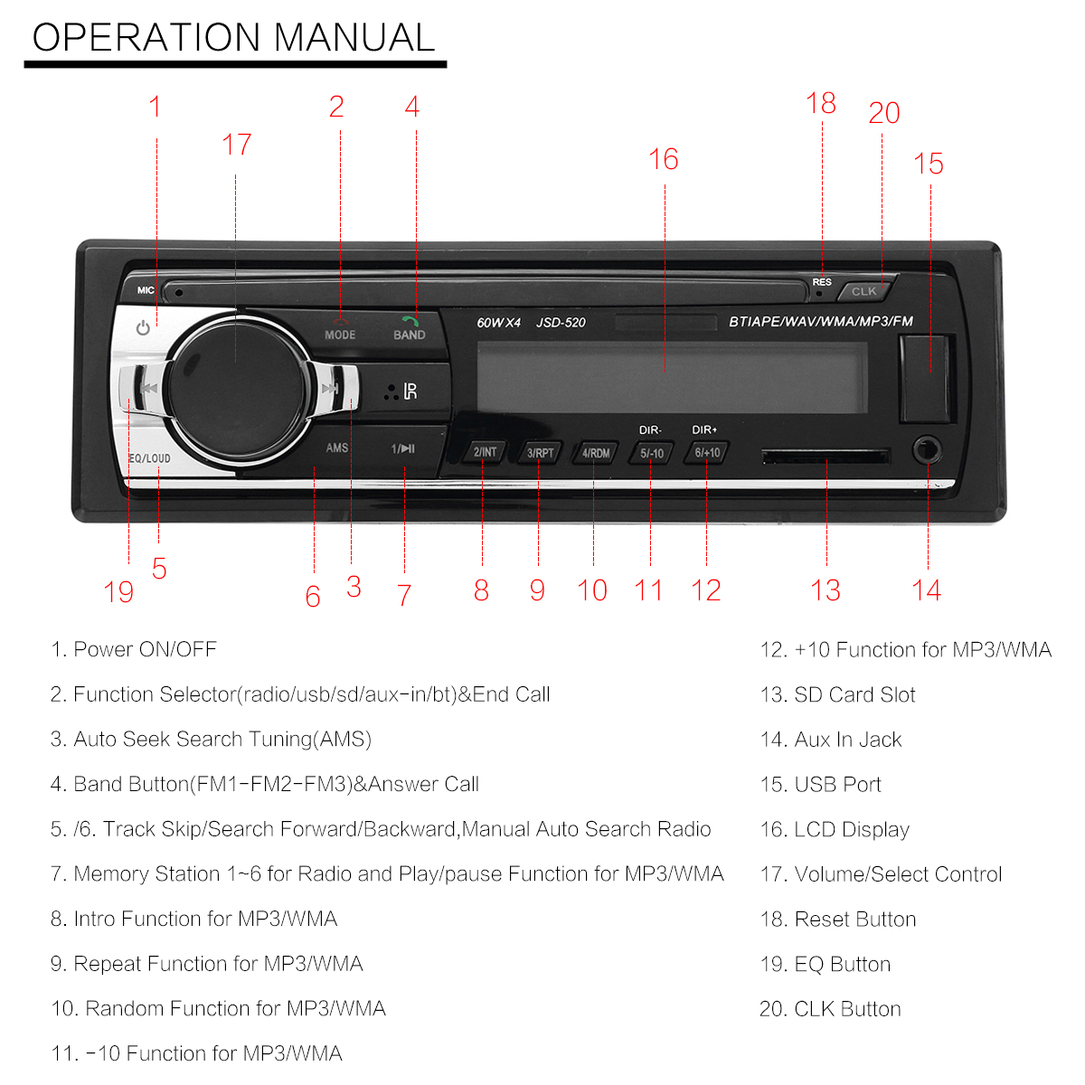 JSD520-Autoradio-Car-Radio-1-Din-12V-Car-MP3-Player-bluetooth-Stereo-AUX-IN-FM-USB-with-Remote-Contr-1345681