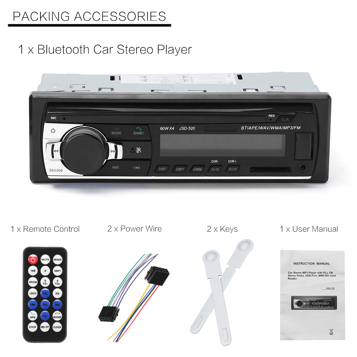 JSD520-Autoradio-Car-Radio-1-Din-12V-Car-MP3-Player-bluetooth-Stereo-AUX-IN-FM-USB-with-Remote-Contr-1345681