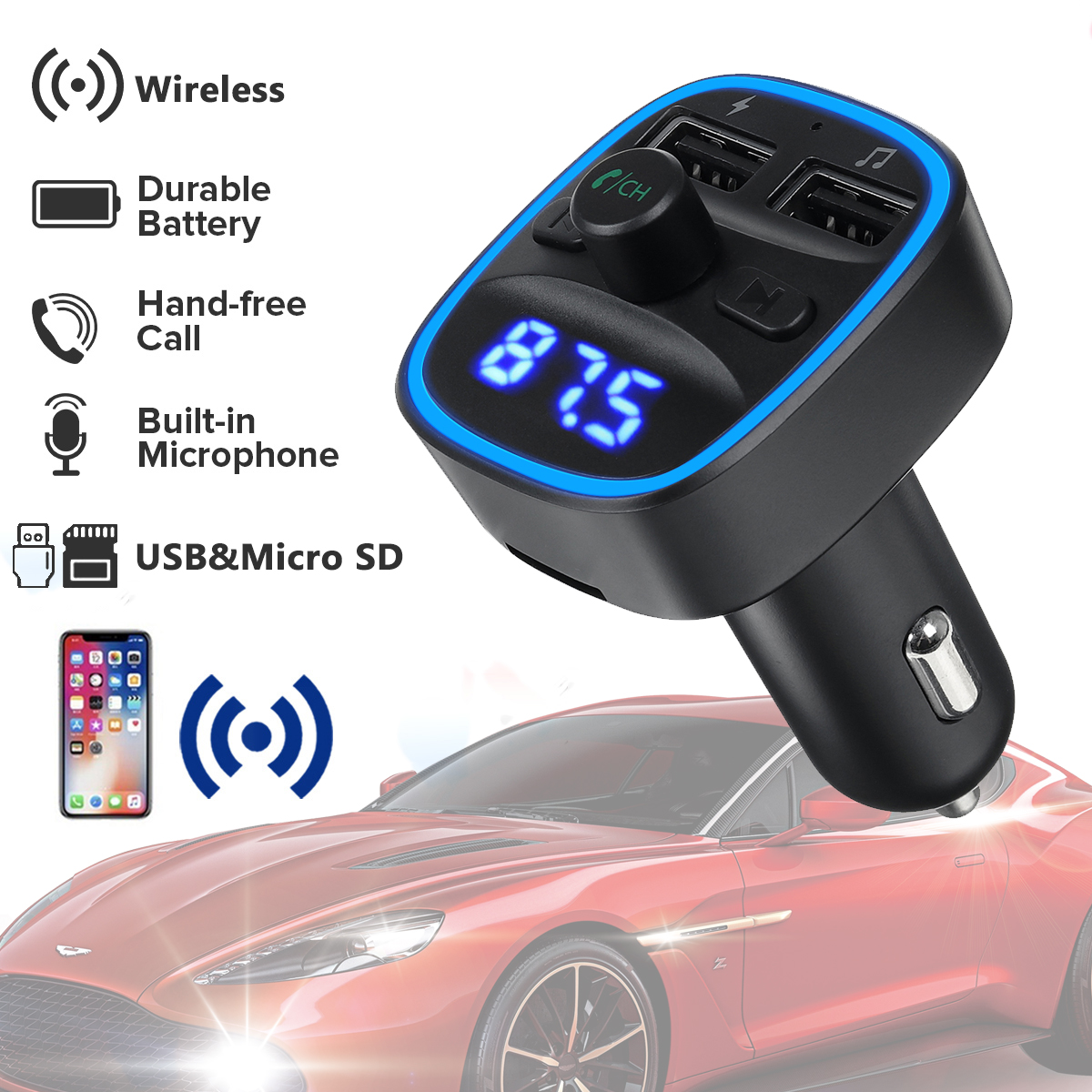 Wireless-bluetooth-50-FM-Transmitter-MP3-Radio-Adapter-Car-Fast-USB-Charger-1767944