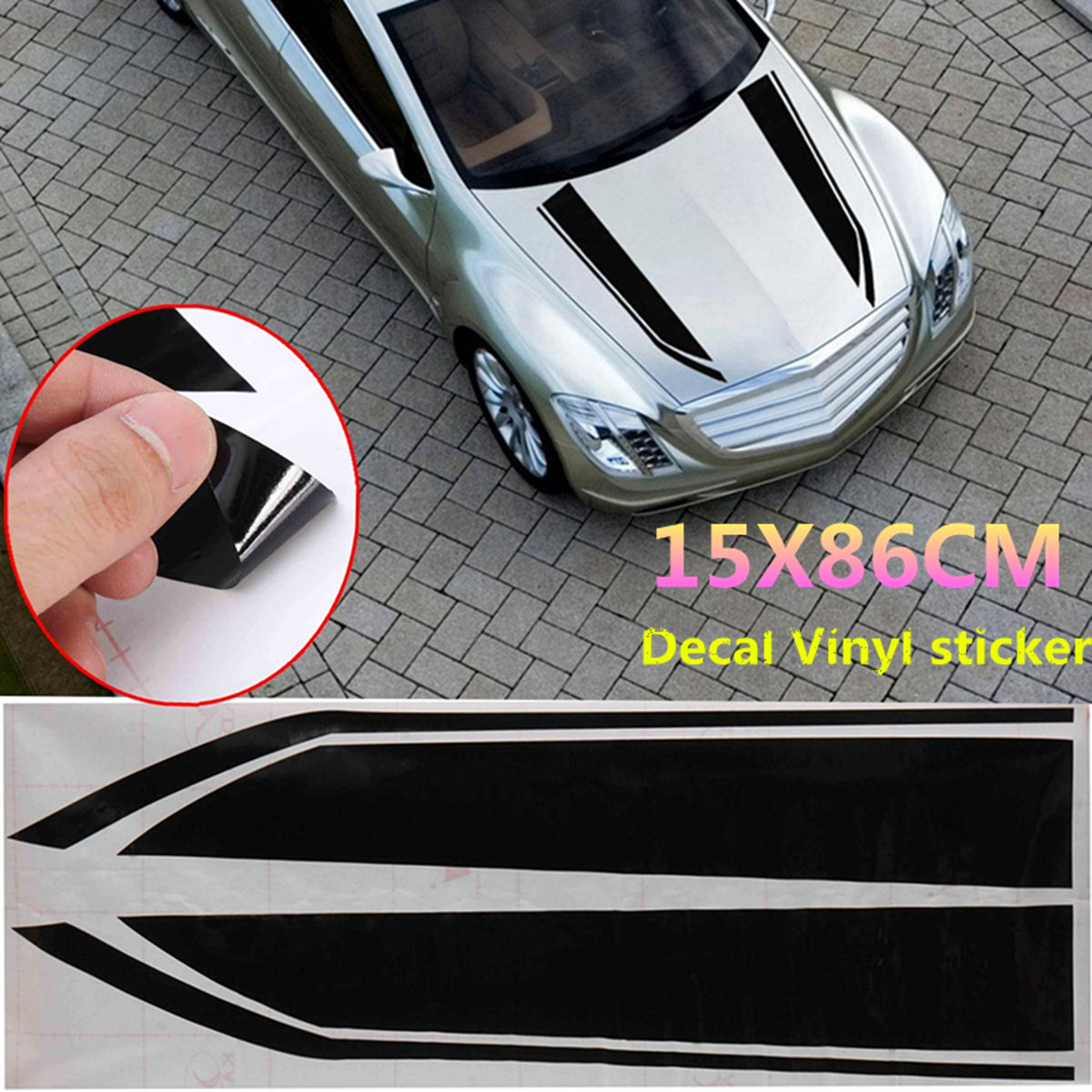 15x86cm-Black-Car-Truck-Decal-Vinyl-stickers-Hood-Decals-Racing-Stripe-1686743