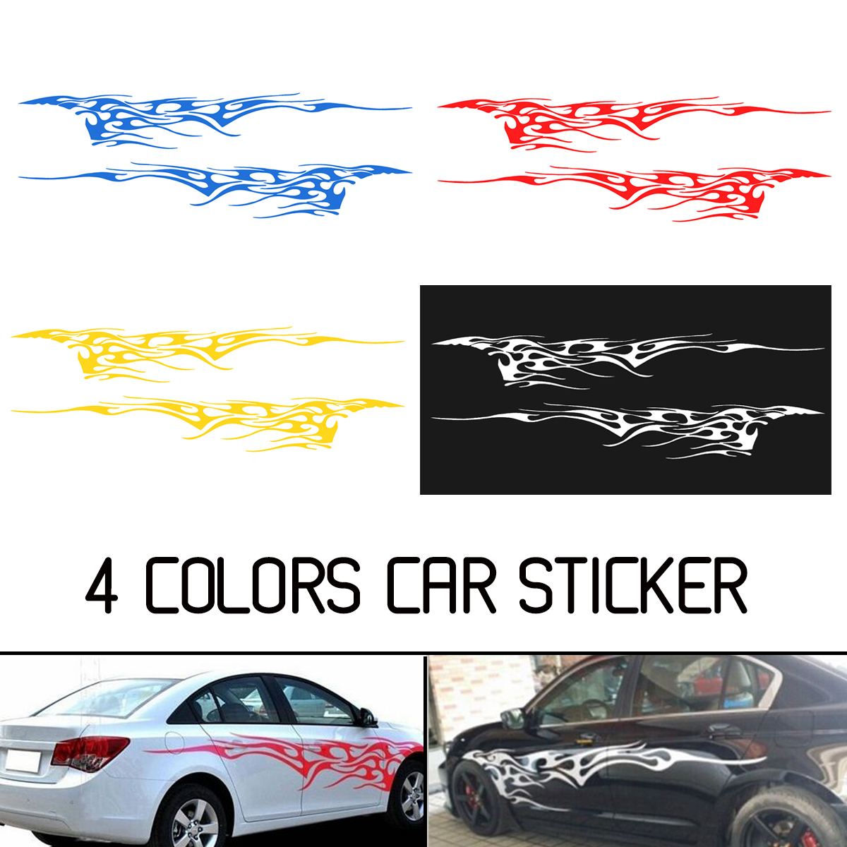 1Pair-102x14Inch-Car-Stickers-Body-Graphics-Vinyl-Decals-BlueRedYellowWhite-1428820