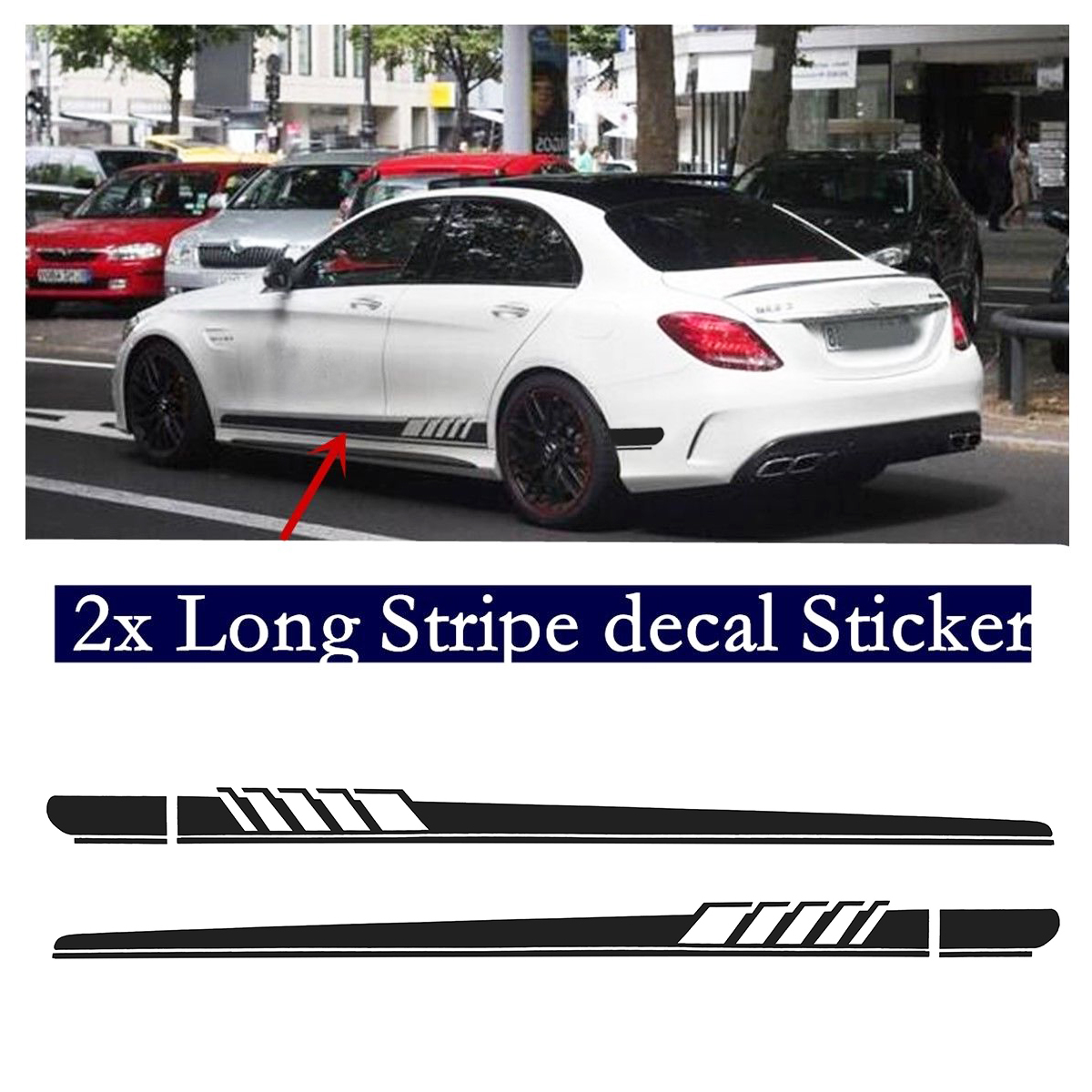 2PCS-Car-Side-Stickers-Body-Decals-Sticker-Long-Stripes-For-Mercedes-Benz-C-Racing-1712241