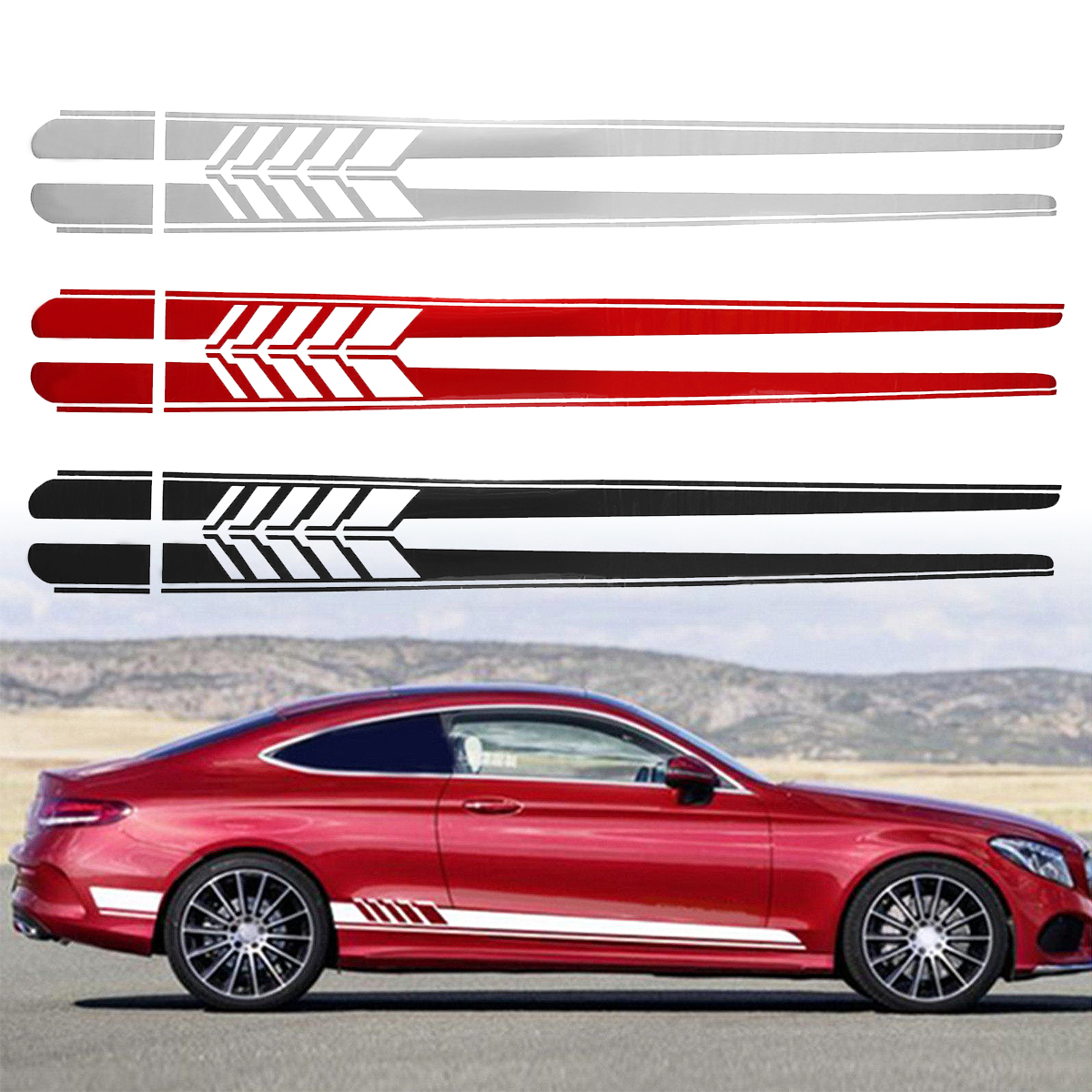 2PCS-Car-Side-Stickers-Body-Decals-Sticker-Long-Stripes-For-Mercedes-Benz-C-Racing-1712241