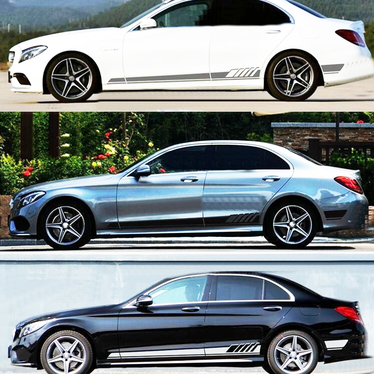 2PCS-Car-Side-Stickers-Body-Decals-Sticker-Long-Stripes-For-Mercedes-Benz-C-Racing-1712241