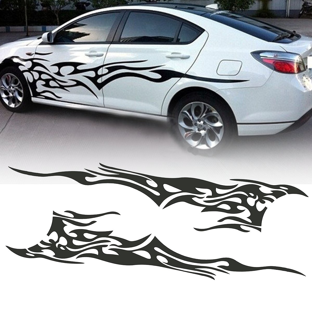 2Pcs-2105x48cm-DIY-Flame-Graphics-Vinyl-Car-Side-Stickers-Decal-Waterproof-Black-1575805