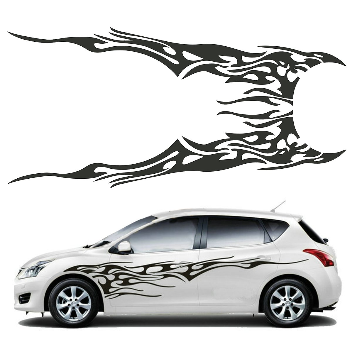 2Pcs-2105x48cm-DIY-Flame-Graphics-Vinyl-Car-Side-Stickers-Decal-Waterproof-Black-1575805