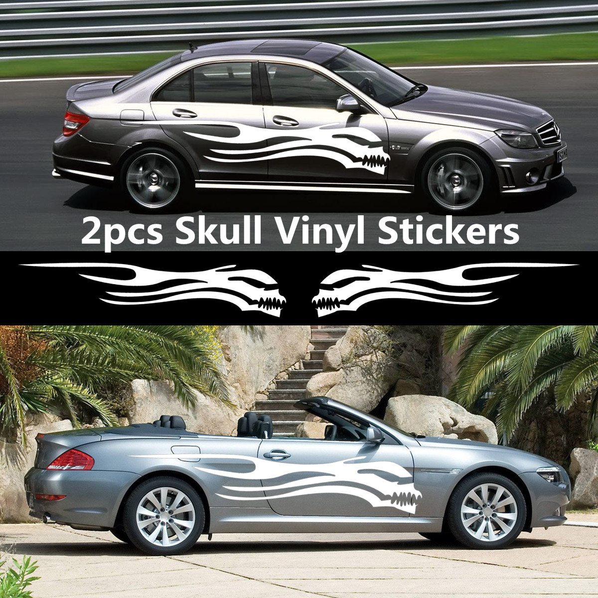 2x-150x30cm-Car-SUV-Skull-Side-Skirt-Body-Doors-Vinyl-Graphic-Decals-Stickers-1670978