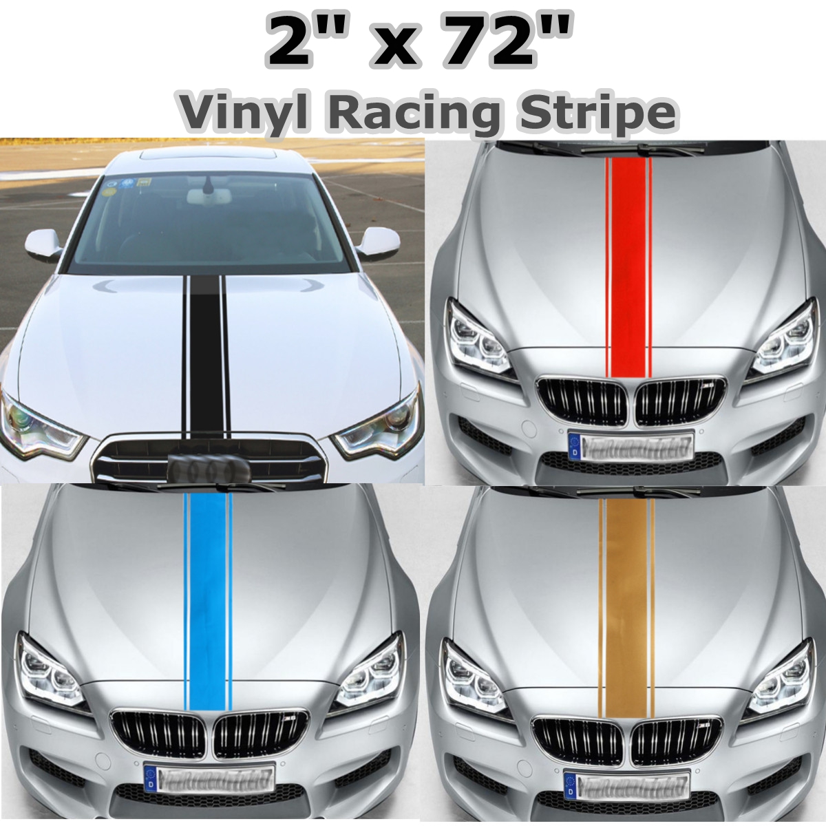 2x72-183x5cm-Sticker-Collant-Bande-Vinyle-Capot-Carrosserie-Sport-1685370