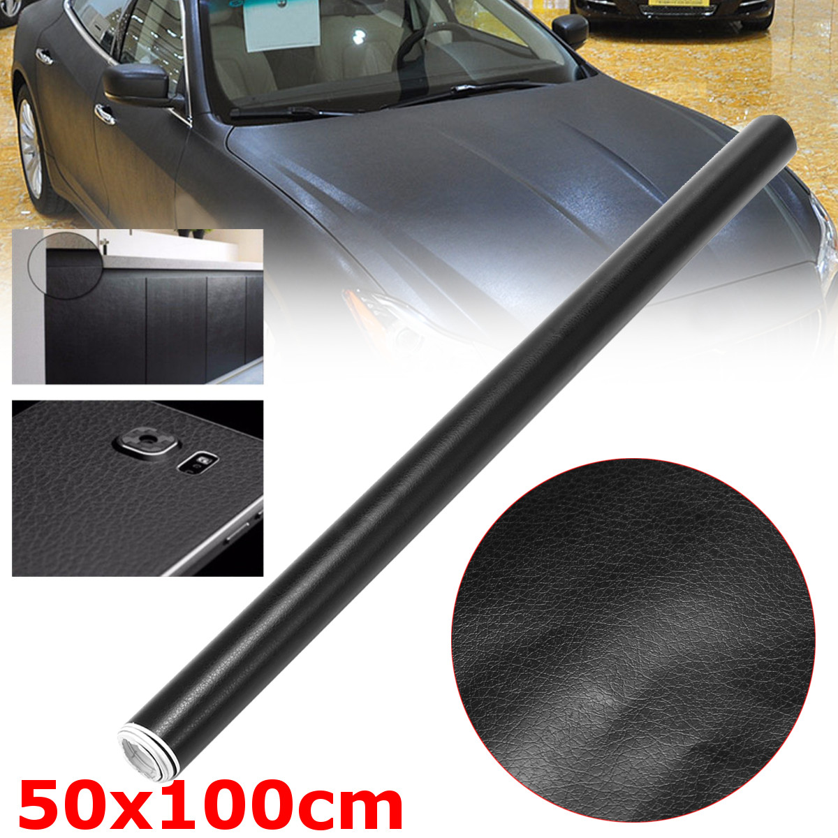 50X100cm-Black-Car-Vinyl-Stickers-Leather-Grain-PVC-Interior-Exterior-Wrap-Decal-1327823