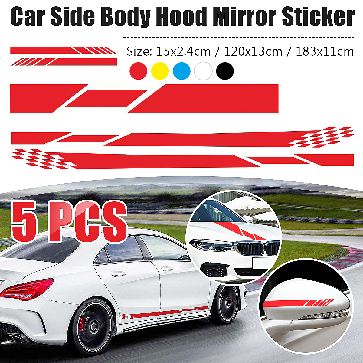 5PCS-Stripes-Graphics-Car-Stickers-Side-Body-Hood-Rearview-Mirror-Decal-Decor-1809246