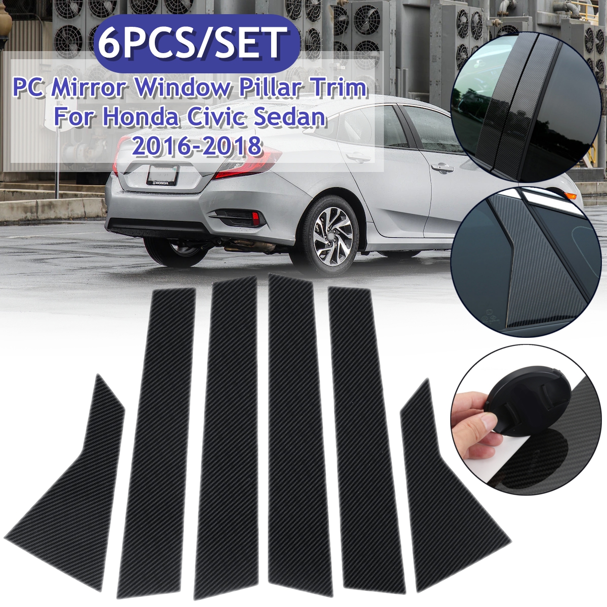 6PCS-Set-Window-Pillar-Posts-Stickers-Trim-For-Honda-Civic-Sedan-2016-2018-Carbon-1826919
