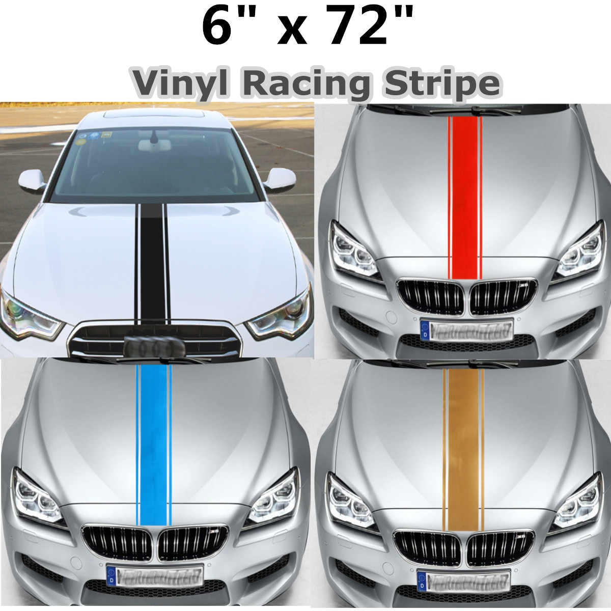 6x72Inch-Universal-Racing-Car-Side-Stripes-Vinyl-Pinstripe-Hood-Sticker-Decals-1711885