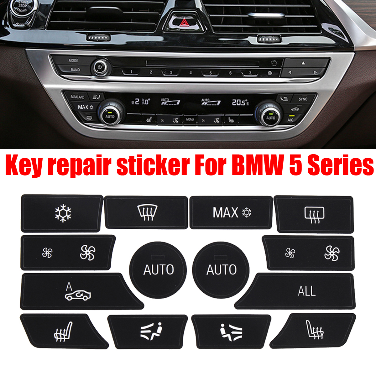 Black-Plastic-Dash-Climate-Control-Panel-Buttons-Repair-Car-Decals-Kit-For-BMW-5-Series-1499195