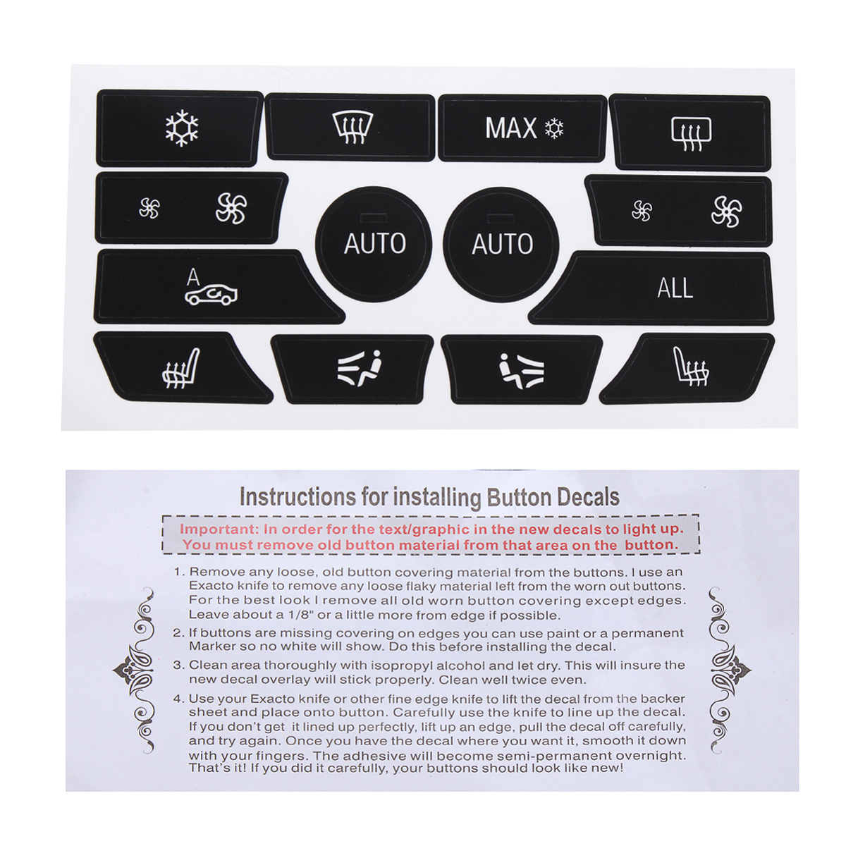 Black-Plastic-Dash-Climate-Control-Panel-Buttons-Repair-Car-Decals-Kit-For-BMW-5-Series-1499195