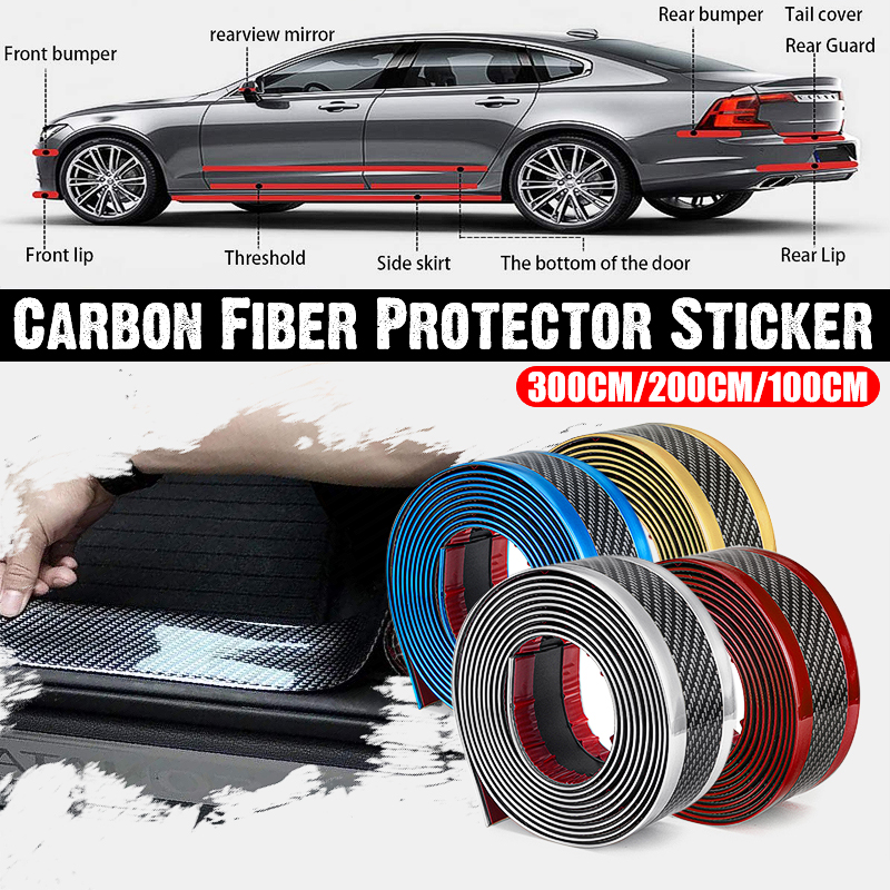 Car-Stickers-Carbon-Fiber-Blue-Rubber-Door-Sill-Protector-Edge-Guard-Strip-5CM3M-1601272