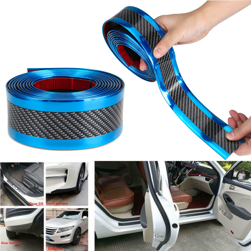 Car-Stickers-Carbon-Fiber-Blue-Rubber-Door-Sill-Protector-Edge-Guard-Strip-5CM3M-1601272