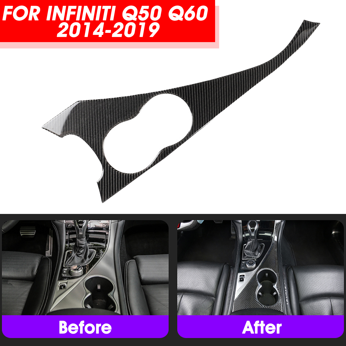 Car-Water-Cup-Holder-Panel-Trim-Cover-Carbon-Fiber-Sticker-For-Infiniti-Q50-Q60-2014-2019-1560255