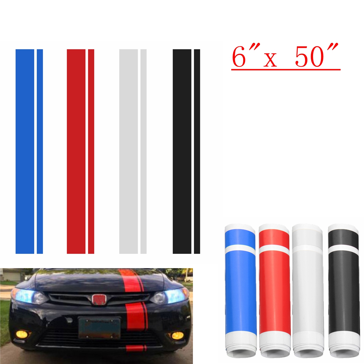 GRAPHIC-DECAL-VINYL-CAR-STRIPES-BONNET-PLUS-UNIVERSAL-VIPER-6quot-RACING-THIN-1686239
