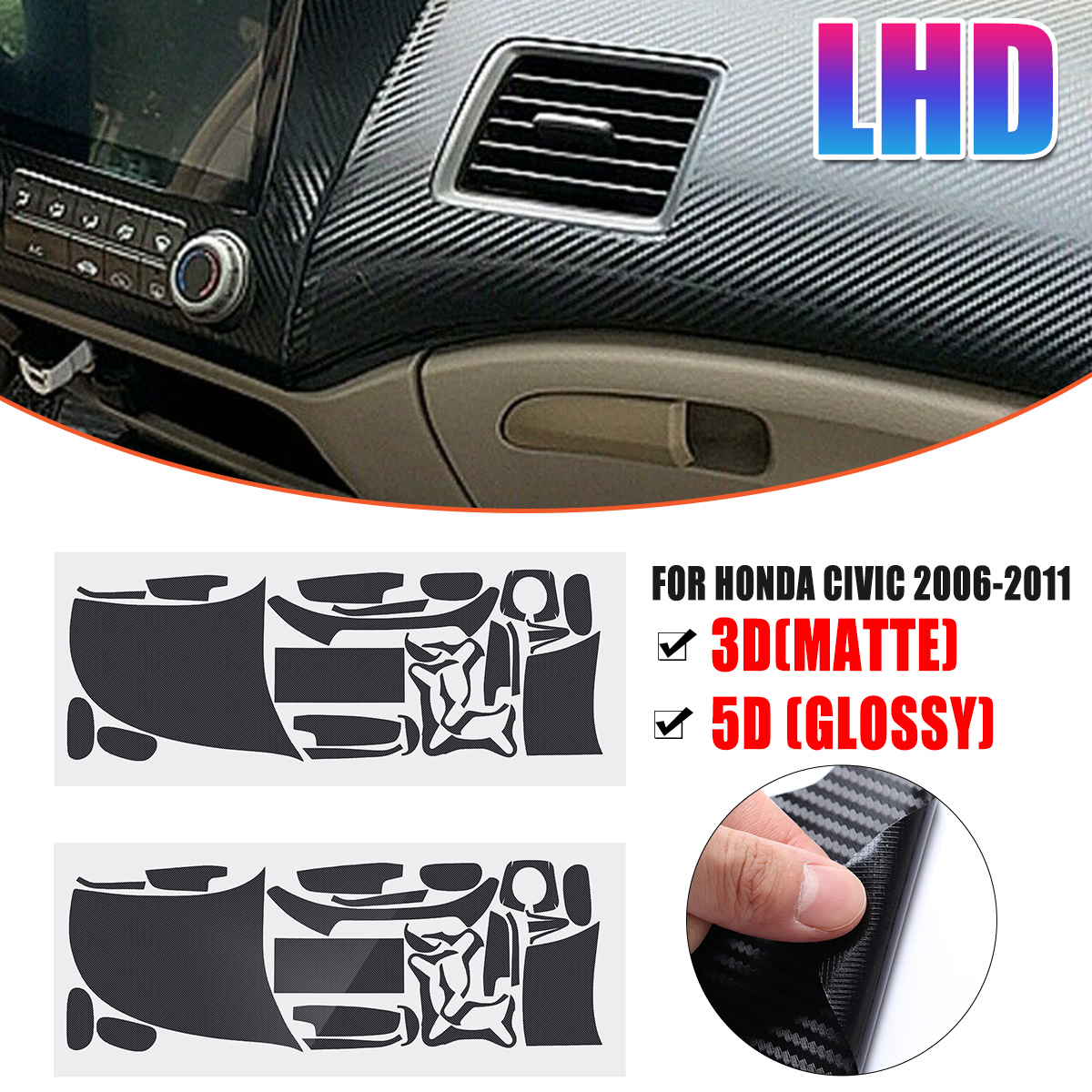Interior-Carbon-Fiber-Decal-Sticker-Wrap-Trim-Dash-Kit-For-Honda-Civic-2006-2011-1812919