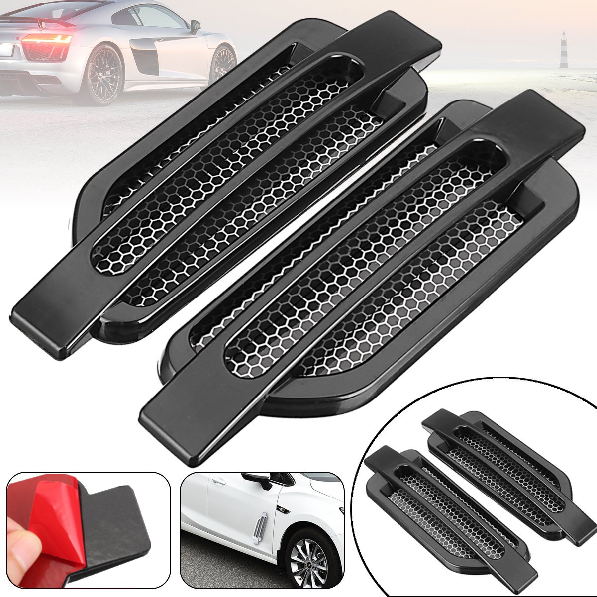 Pair-Black-Car-Auto-Side-Air-Flow-Fender-Stickers-Intake-Vent-Grille-Cover-Decor-1296436