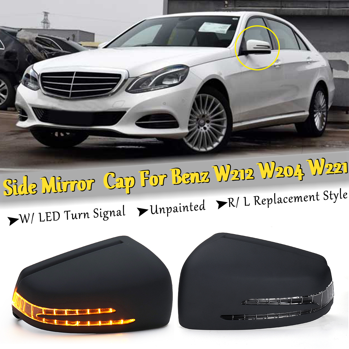 Car-Side-Mirror-Replacement-Cover-Cap-Black-with-LED-Turn-Signal-Light-for-Benz-W212-W204-W221-1463817