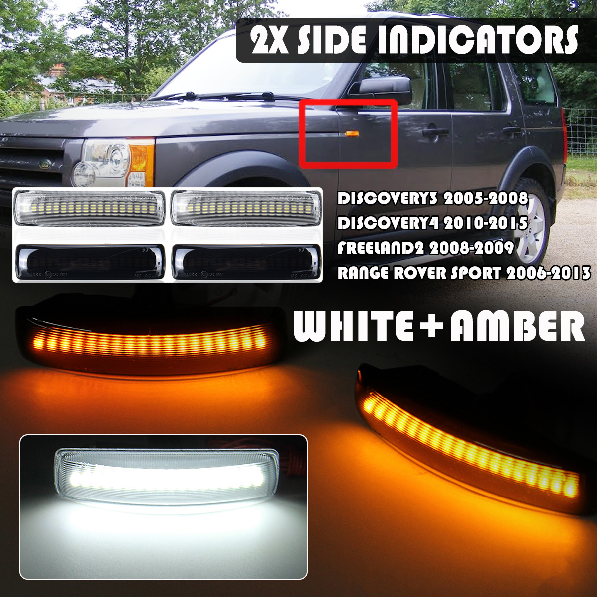 LED-Side-Marker-Repeater-Turn-Indicator-Lights-Amber-White-For-Land-Rover-Discovery-3--4-Freelander--1625922