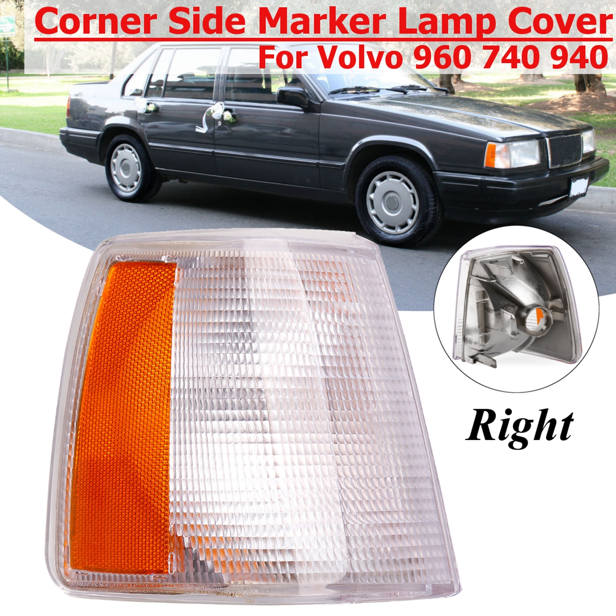 Side-Parking-Corner-Light-Cover-Clear-Lens-Front-Right-for-Volvo-740-940-960-1424067