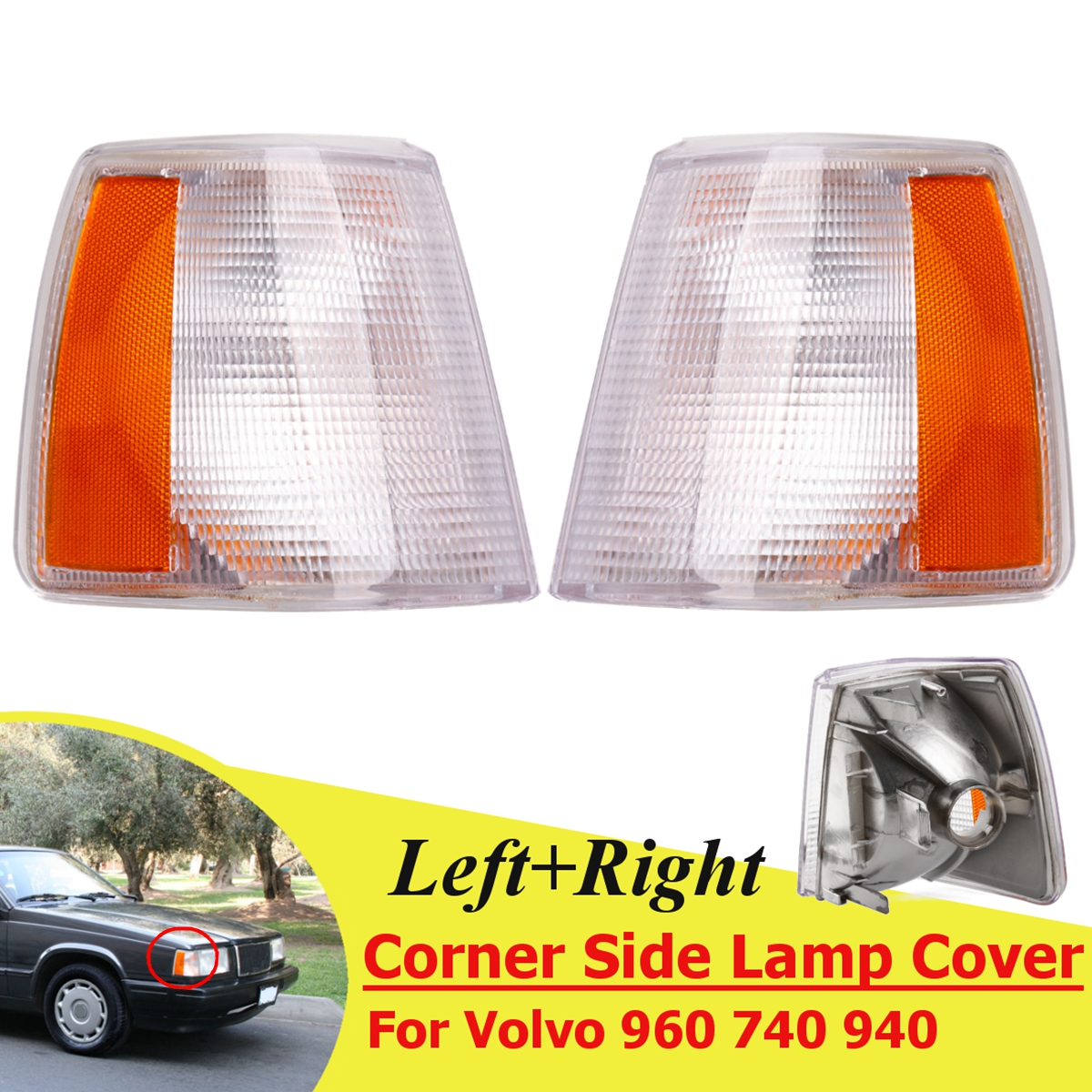 Side-Parking-Corner-Light-Covers-Clear-Lens-Front-LeftRight-for-Volvo-740-940-960-1424072