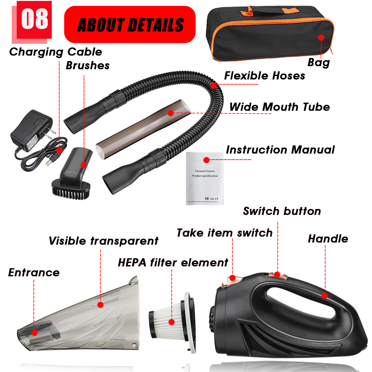 12V-106W-2000mAh-Car-Home-Vaccum-Cordless-Cleaner-Handheld-Portable-Duster-Kit-Dry--Wet-Suction-Hand-1771227