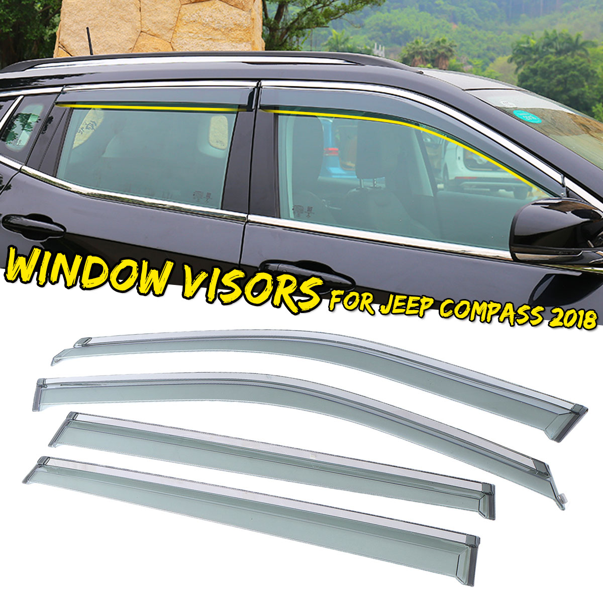 Car-Window-Visor-Rain-Sun-Deflectors-Guard-Vent-Shade-Chrome-Trim-For-Jeep-Compass-2018-1391466