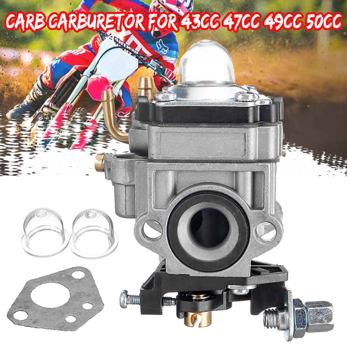 Carburetor-Carb-With-Gasket-Bulb-For-43cc-47cc-49cc-50cc-2-Stroke-Pocket-Bike-Scooter-MAKITA-DBC260L-1443319