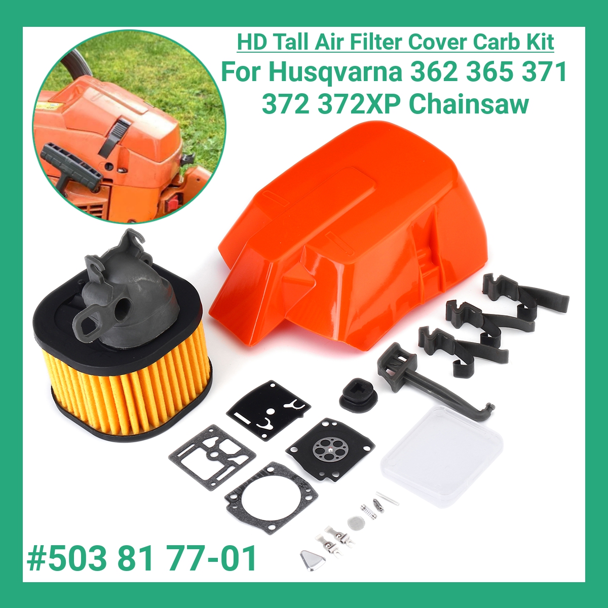HD-Tall-Air-Filter-Cover-Carb-Kit-For-Husqvarna-362-365-371-372-372XP-Chainsaw-1766953