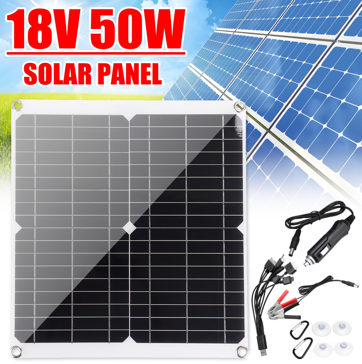 18V-50W-PV-Solar-Panel-Charger-Kit-Monocrystalline-Solar-Panels-with-10-In-1-Adapter-Cable-1779937