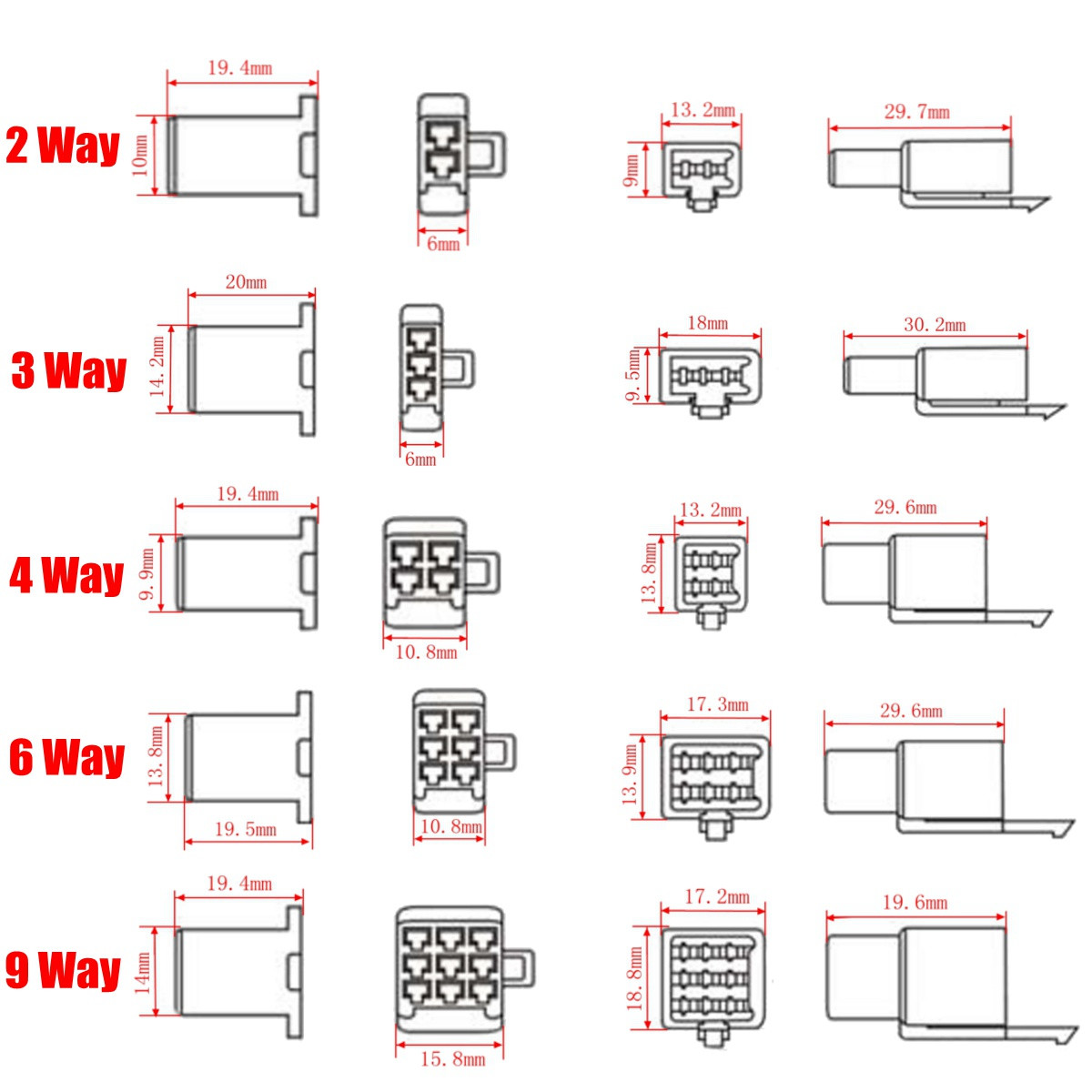 2-3-4-6-9-Way-28mm-Connector-Terminal-Kits-For-Motorcycle-Motor-Bike-1092434