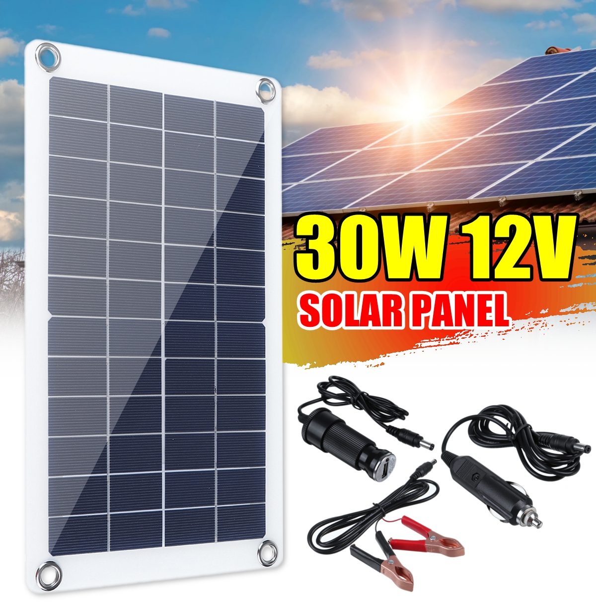 30W-12V-Solar-Panel-Monocrystalline-Silicon-Battery-Charger-Kit-Trickle-Portable-For-Car-Van-Boat-Ca-1779934