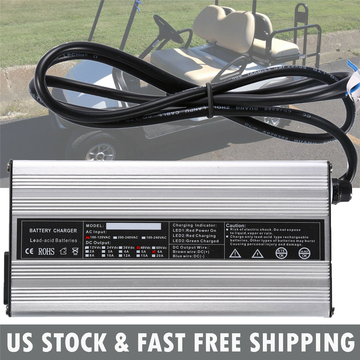 48V-6A-100V-120V-Golf-Cart-Bare-Wire-Battery-Charger-For-EZgo-Club-Car-TXT-Yamaha-1587174