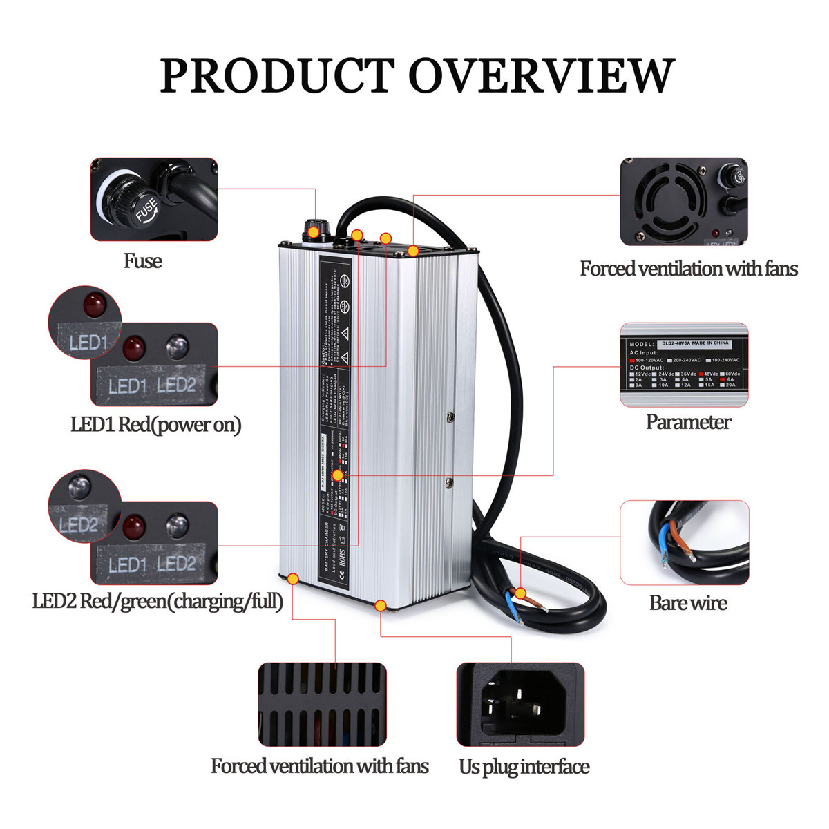 48V-6A-100V-120V-Golf-Cart-Bare-Wire-Battery-Charger-For-EZgo-Club-Car-TXT-Yamaha-1587174