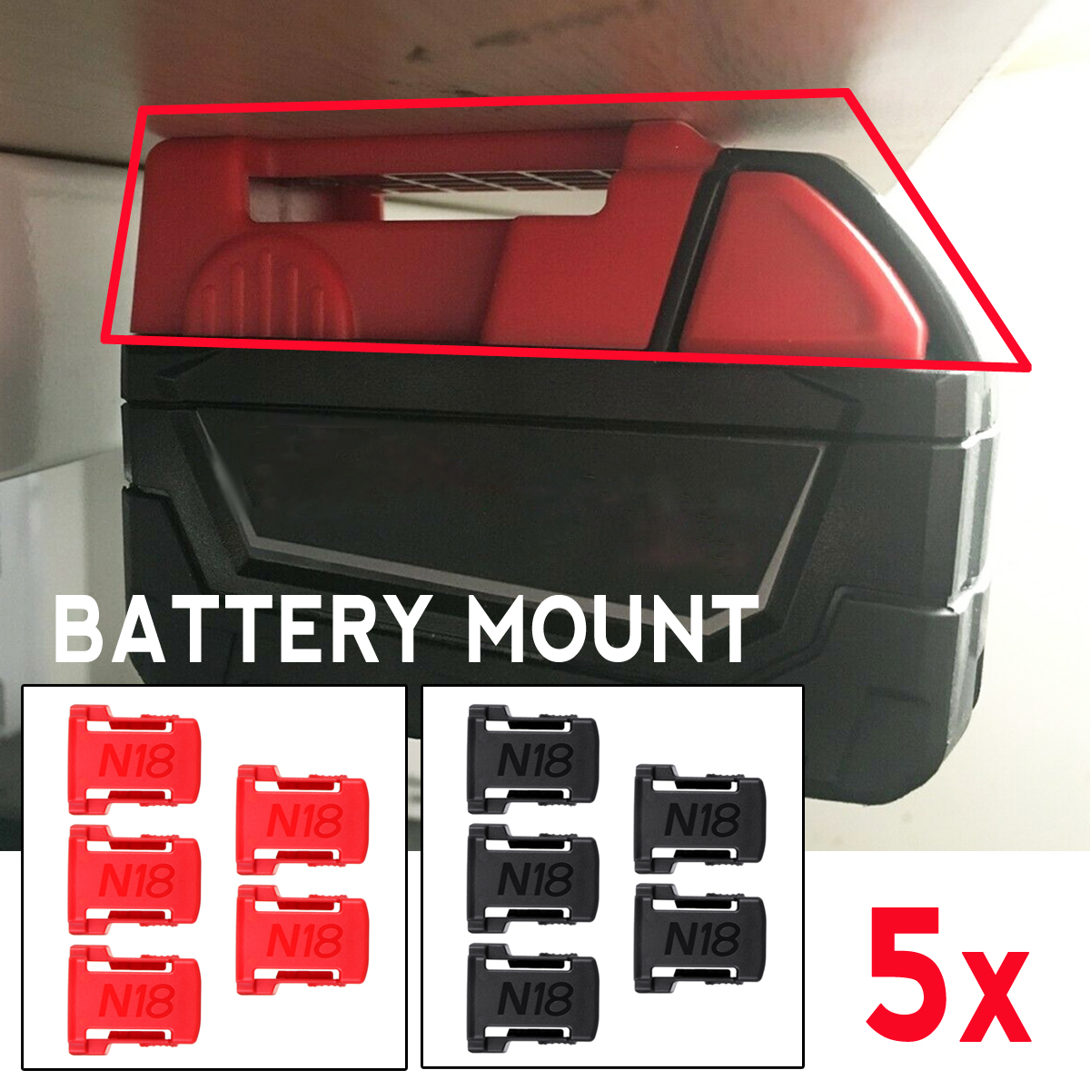 5Pcs-Battery-Mounts-Holder-Storage-For-Milwaukee-18V-Battery-5x-Rack-Stand-Slot-1574518