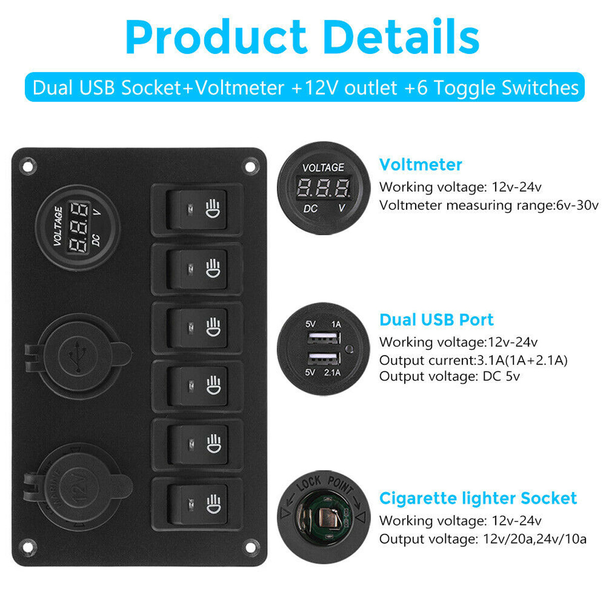 6-Gang-12V-Switch-Panel-USB-Charger-ON-OFF-Toggle-Rocker-For-Car-Boat-Marine-1822295