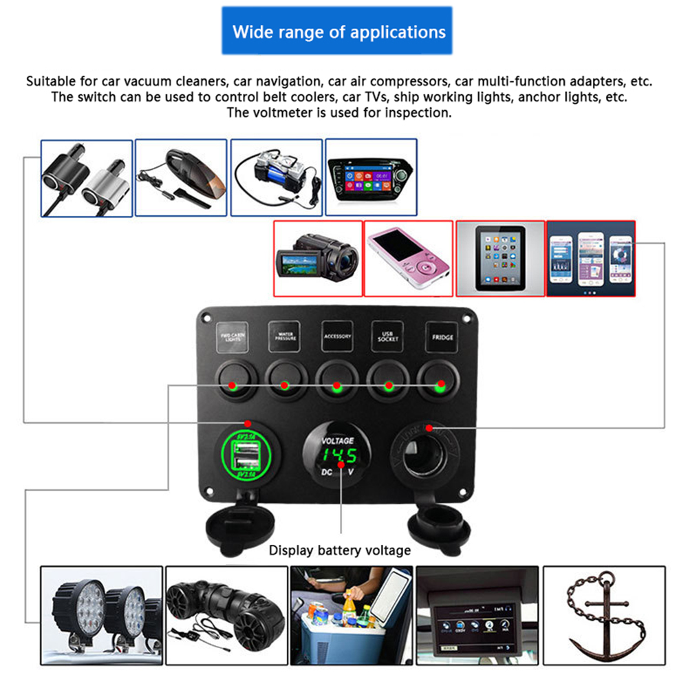 Car-Boat-Switch-Panel-Waterproof-Digital-Voltmeter-Dual-USB-Port-12V-Outlet-Combination-Marine-LED-R-1814491