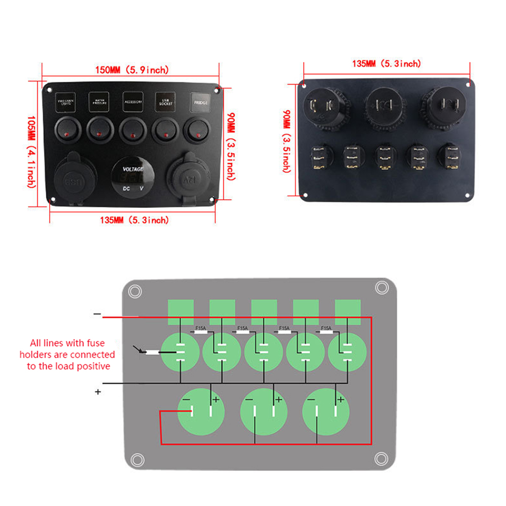 Car-Boat-Switch-Panel-Waterproof-Digital-Voltmeter-Dual-USB-Port-12V-Outlet-Combination-Marine-LED-R-1814491
