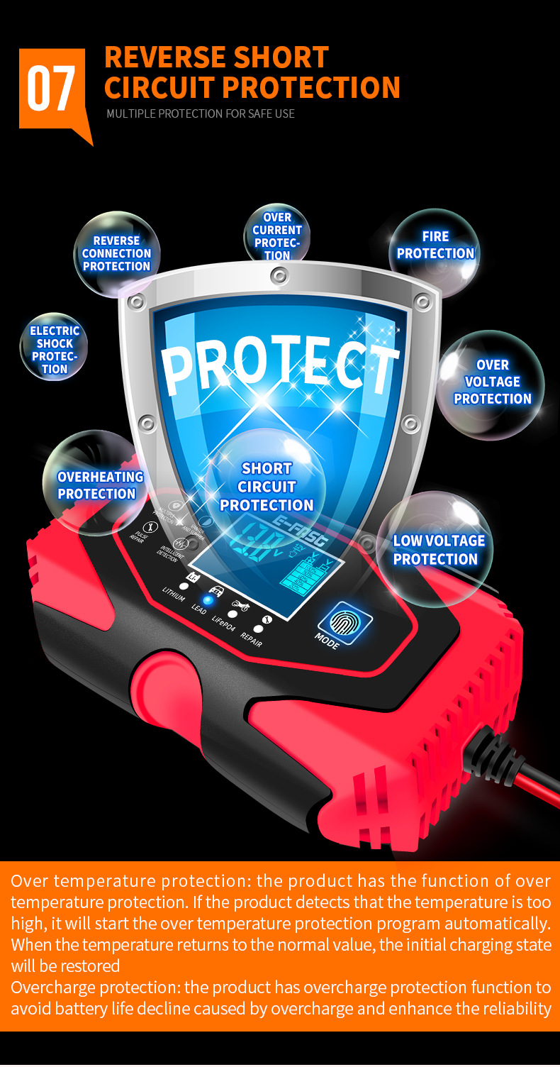 E-Fast-7-Stages-Touch-Screen-LCD-Display-12V-6A-24V-3A-Car-Motorcycle-Lead-Smart-Battery-Memory-Func-1709723