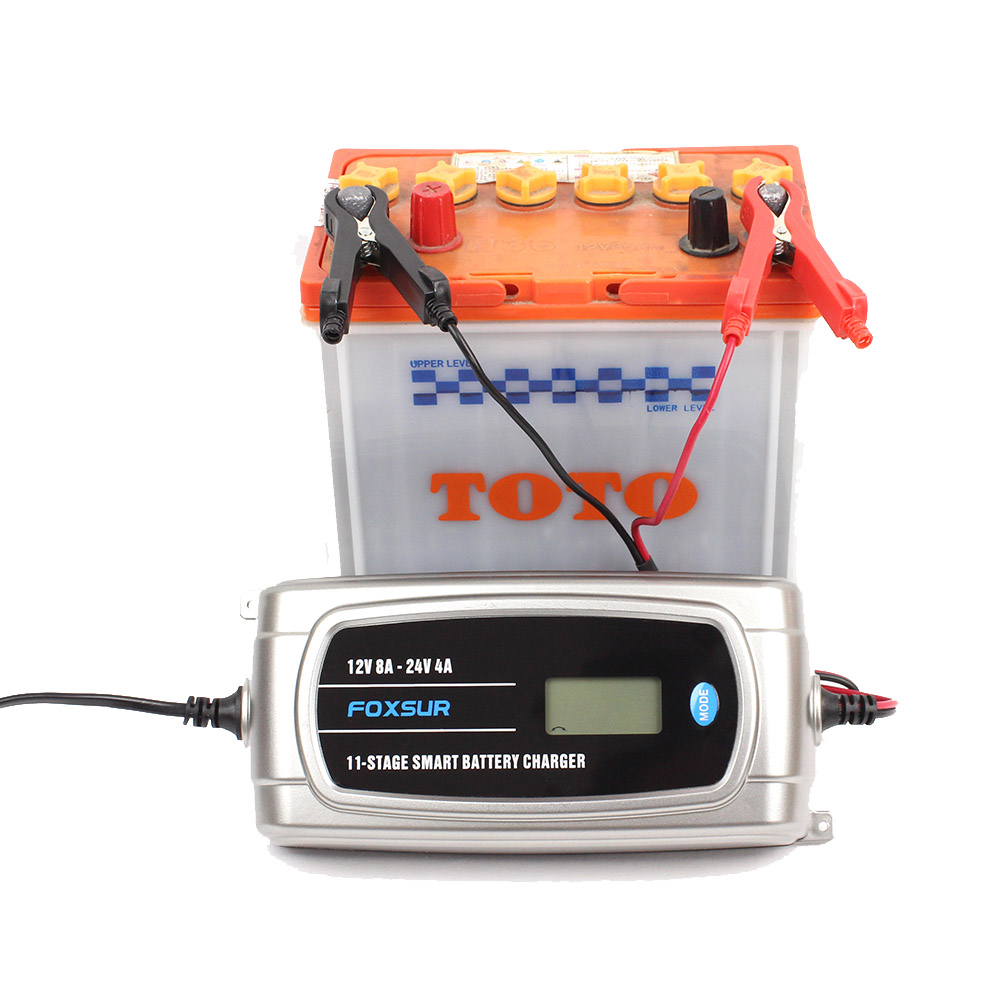 FOXSUR-12V-24V-11-Stage-LCD-Display-Battery-Charger-Waterproof-Truck-Car-Motorcycle-Lead-Acid-EFB-GE-1700214