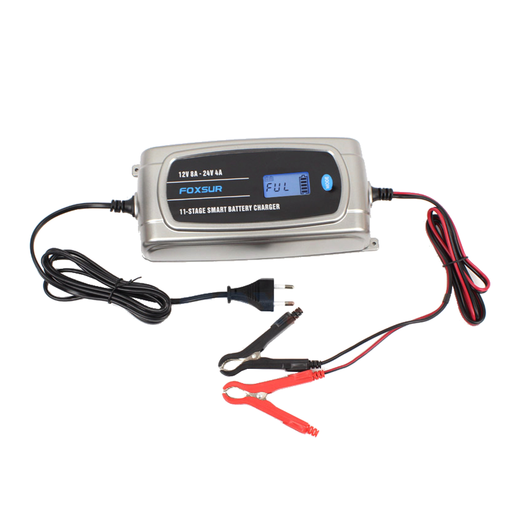 FOXSUR-12V-24V-11-Stage-LCD-Display-Battery-Charger-Waterproof-Truck-Car-Motorcycle-Lead-Acid-EFB-GE-1700214