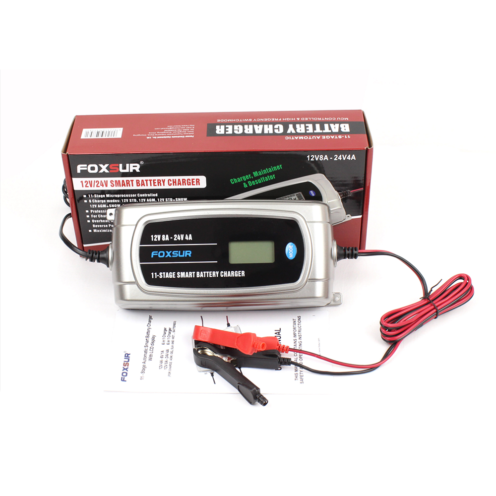 FOXSUR-12V-24V-11-Stage-LCD-Display-Battery-Charger-Waterproof-Truck-Car-Motorcycle-Lead-Acid-EFB-GE-1700214