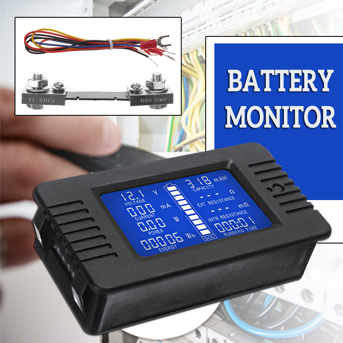 LCD-Display-DC-Battery-Voltage-Monitor-Meter-0-200V-Volt-Amp-For-Cars-RV-Solar-System-1584978
