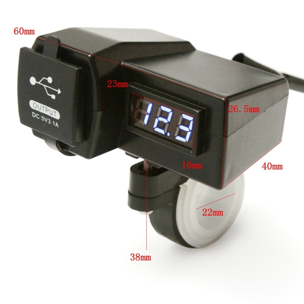 Motorcycle--Blue-LED-Voltage-Volt-Meterr-USB-Power-Socket-Charger-For-GPS-Cell-Phone-1042889