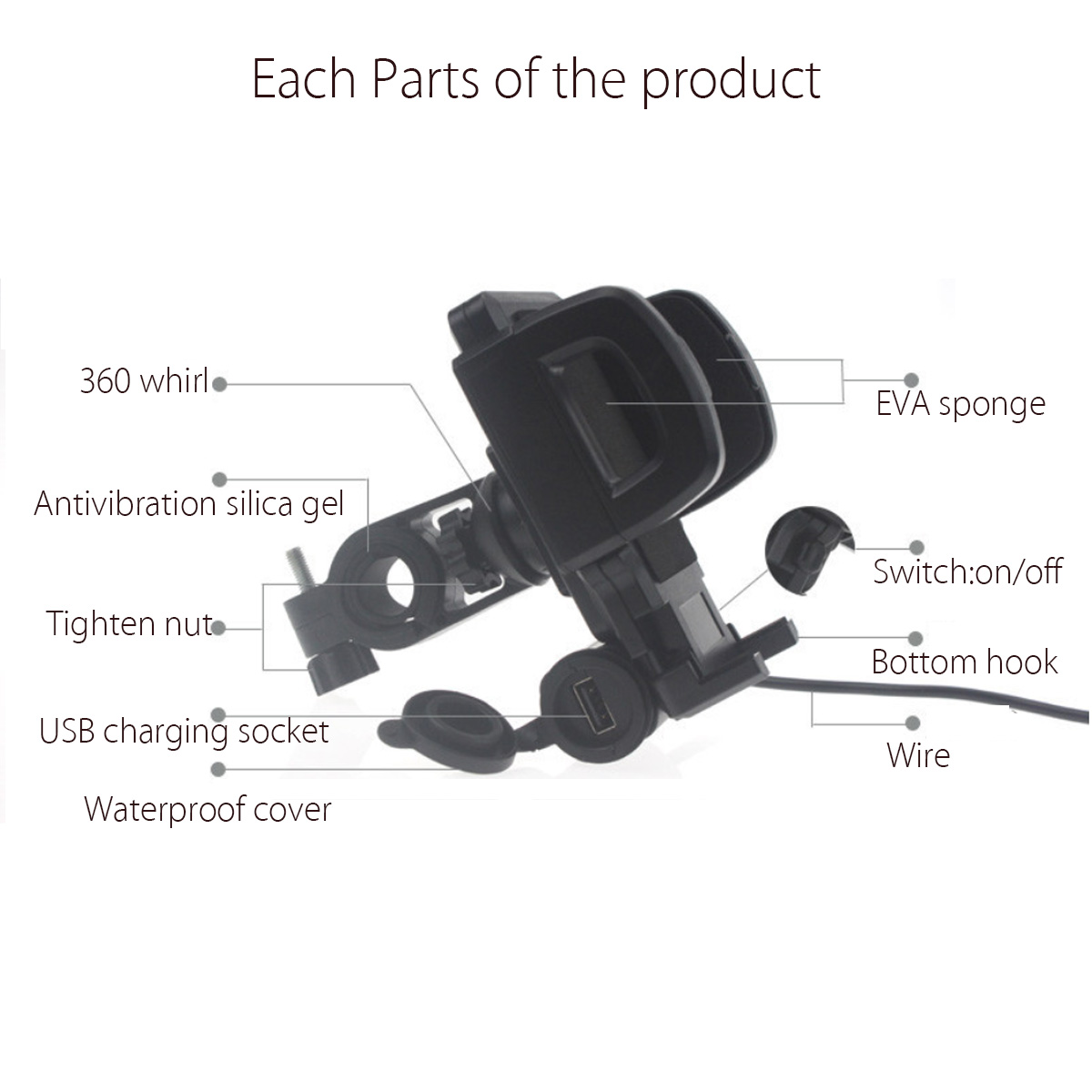 Waterproof-Universal-Motorcycle-Handlebar-USB-Charger-Mount-Holder-For-Phone-GPS-1209184