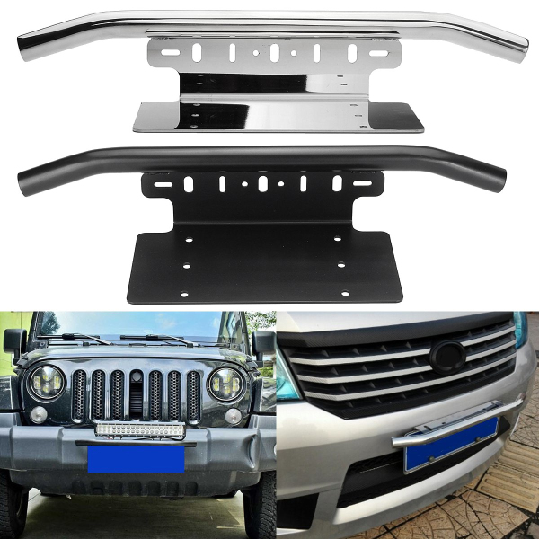 Motorcycle-License-Plate-Frame-Holder-Car-Vehicle-Bull-Bar-Light-Mounting-Bracket-BlackSilver-1127683