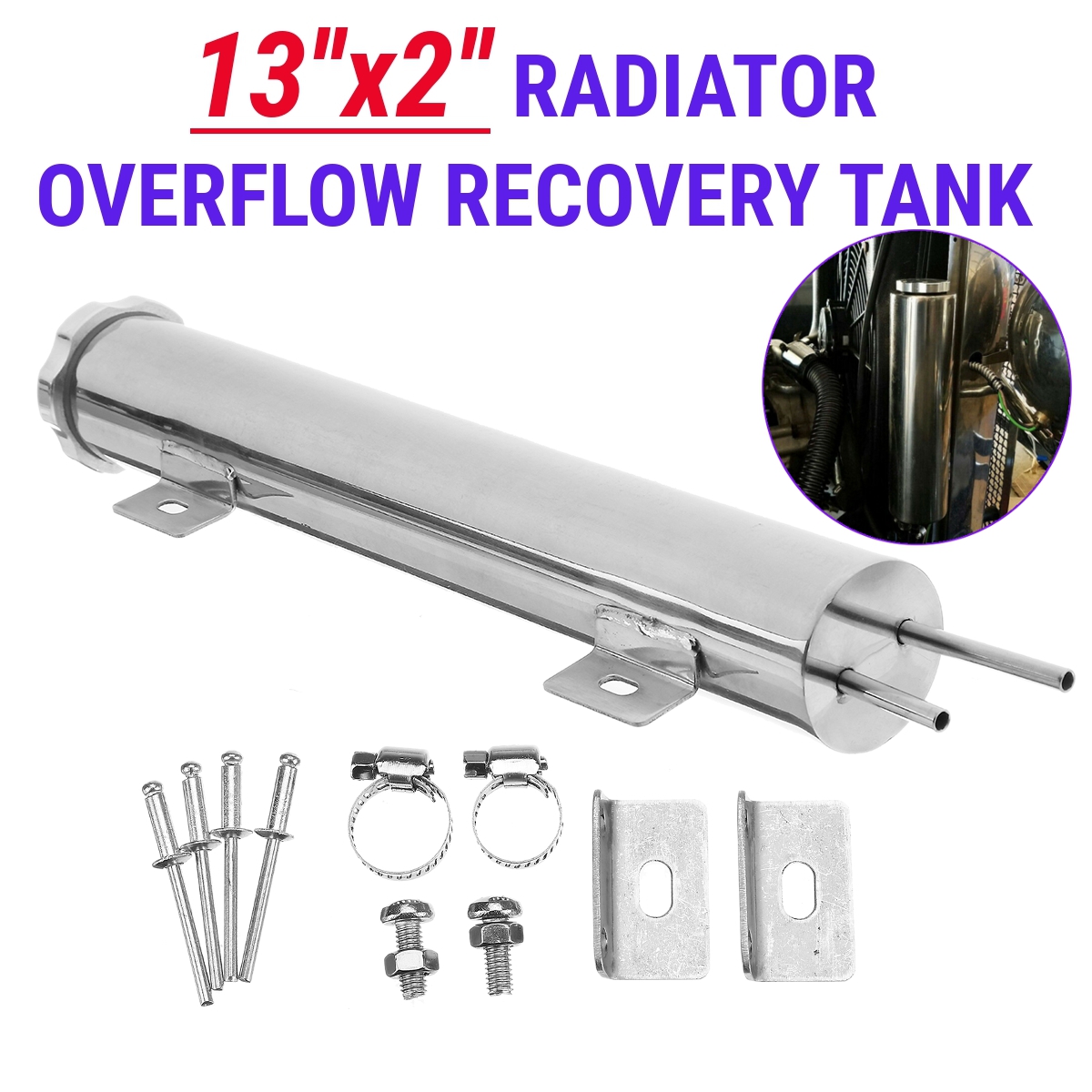 13quot-x-2quot-Stainless-Steel-Radiator-Overflow-Tank-For-GM-Chevy-GMC-Cadillac-Pontiac-1813024